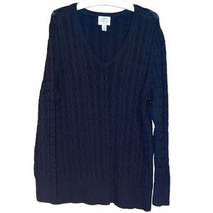 •ST. JOHN'S BAY•BLACK CABLE KNIT V/NECK SWEATER IN SIZE 1X EUC